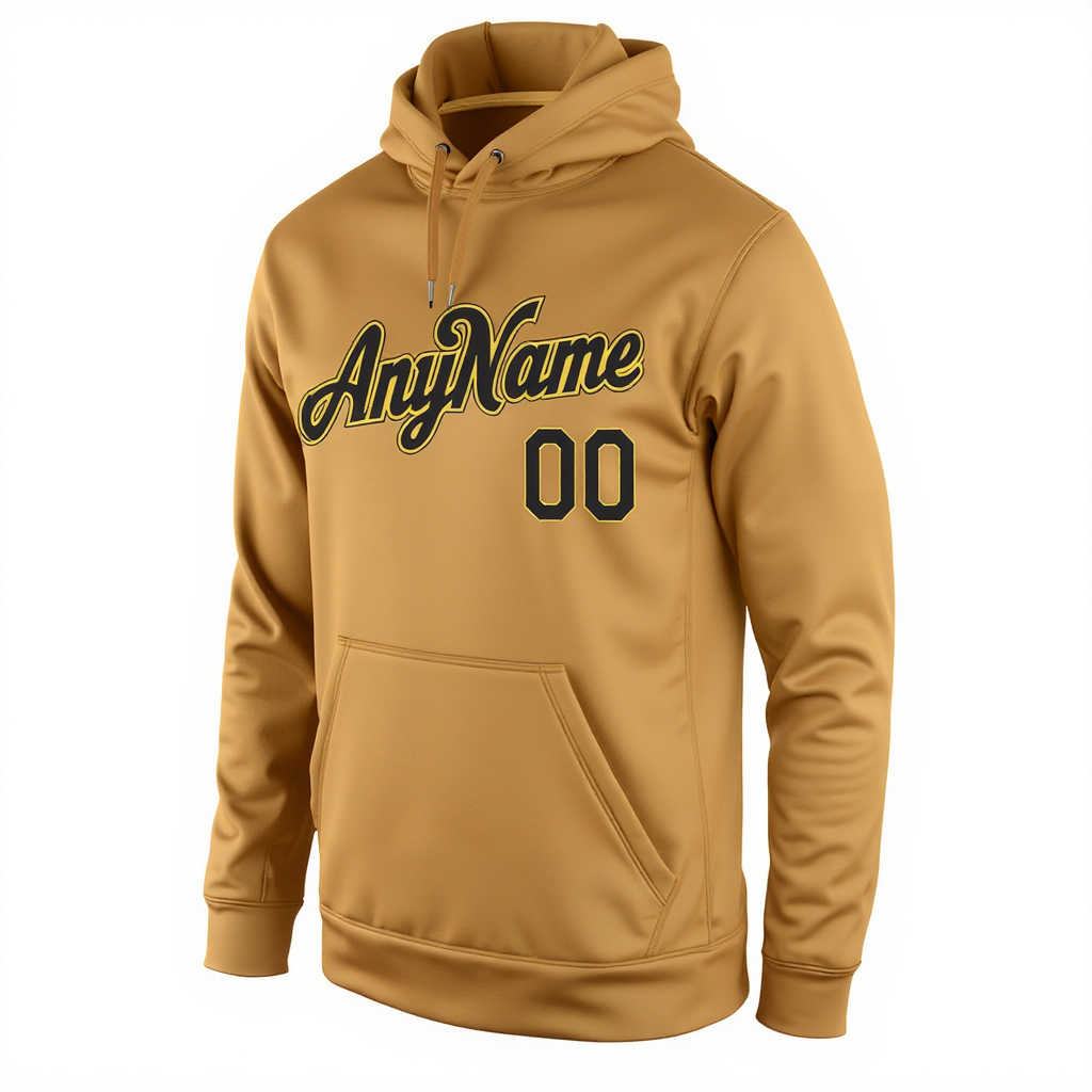 Custom Beige & Black/Yellow Pullover Sports Sweatshirt Hoodie