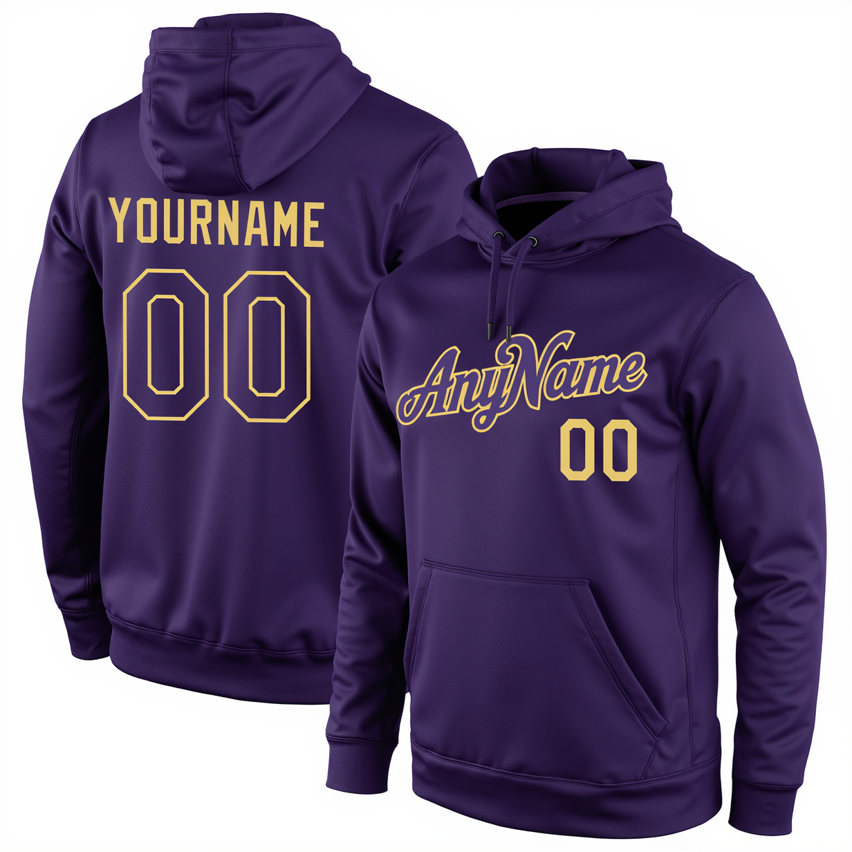 Custom Purple & Yellow Pullover Sports Sweatshirt Hoodie
