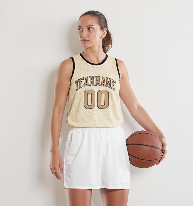 Custom Cream & Beige/Black Basketball Throwback Jersey