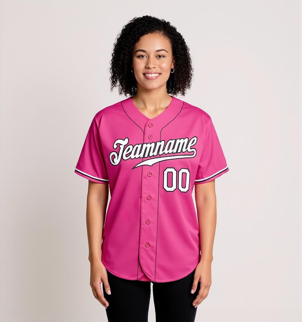 Custom Pink & White/Black Baseball Jersey