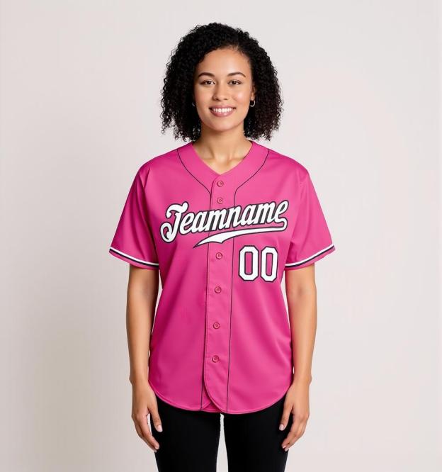 Custom Pink & White/Black Baseball Jersey