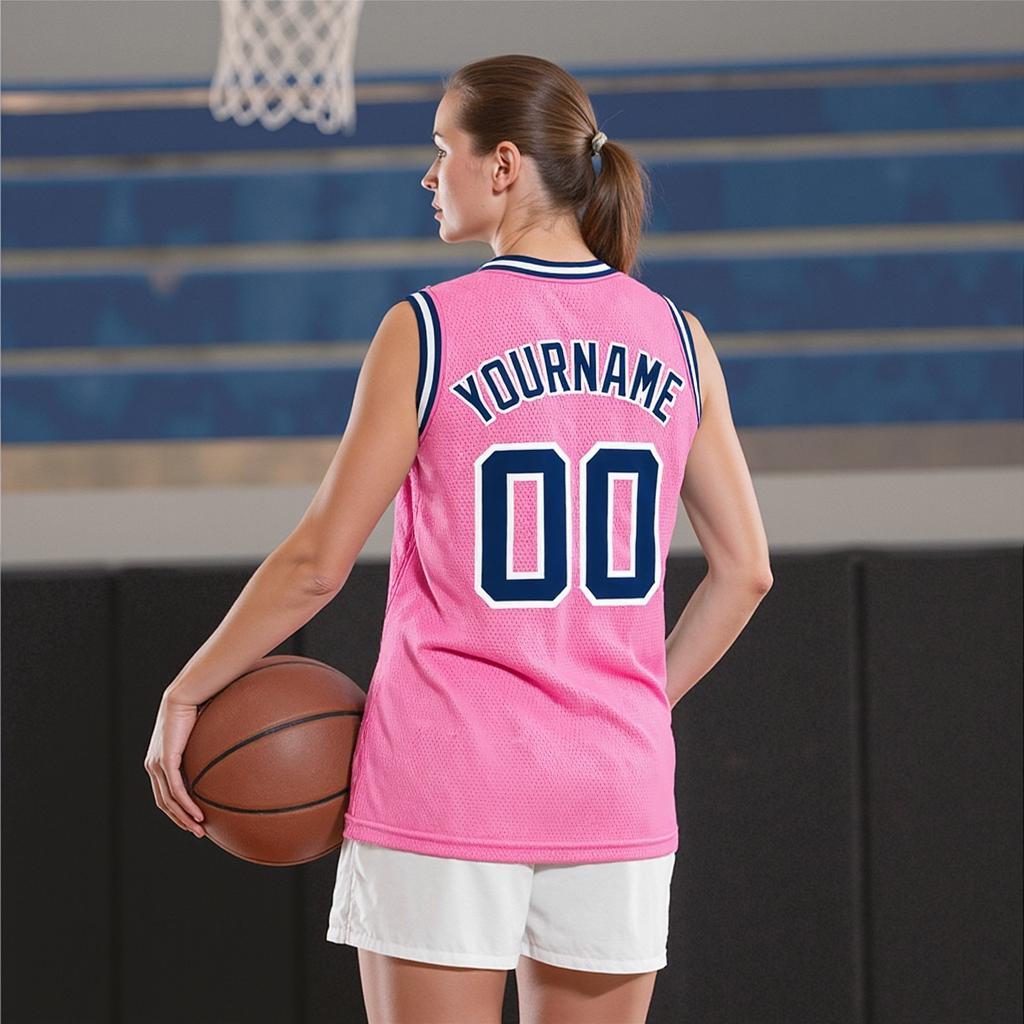 Custom Pink & Navy/White Basketball City Edition Jersey