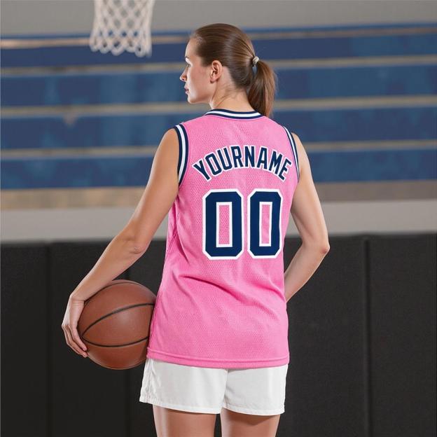 Custom Pink & Navy/White Basketball City Edition Jersey