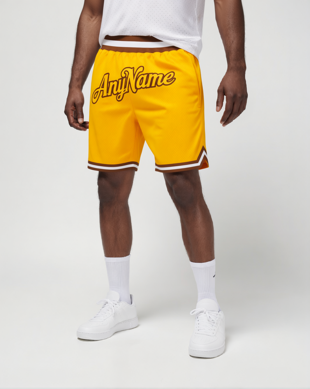 Custom Yellow & Brown/White Throwback Shorts