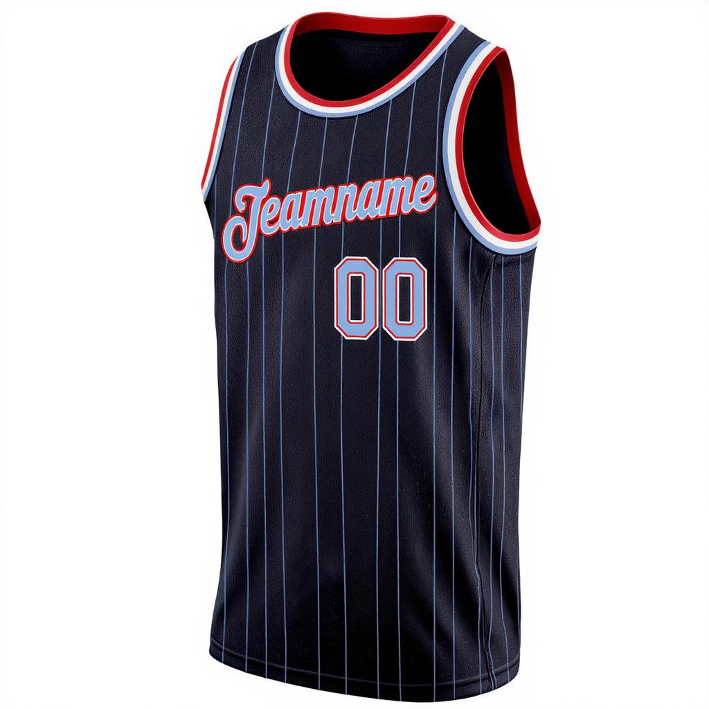 Custom Black & White/Sky Blue Pinstripes Basketball City Edition Jersey