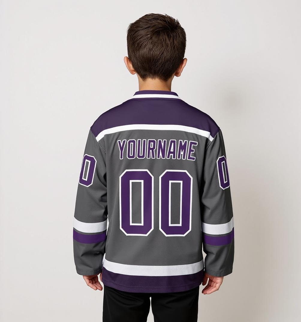 Custom Grey & Purple/White Hockey Jersey