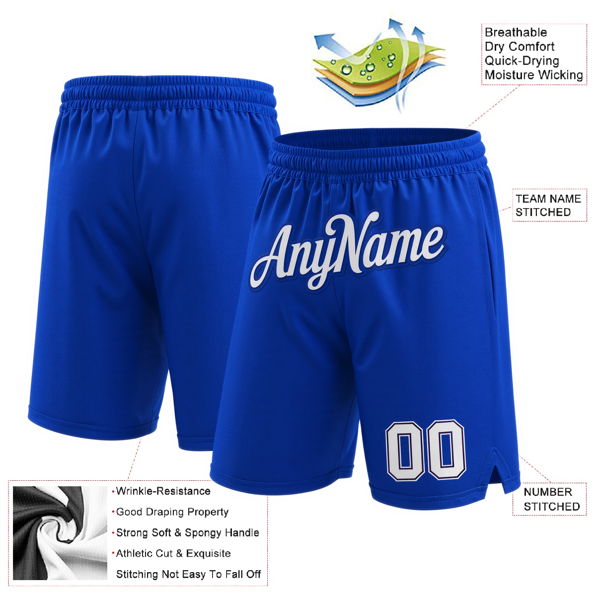 Custom Royal Blue & White/Black Shorts