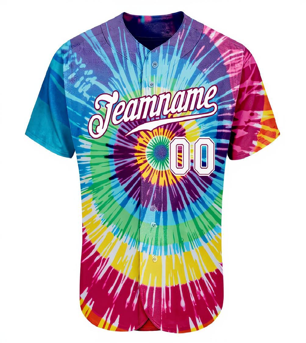 Custom Tie Dye White & Purple Baseball Jersey