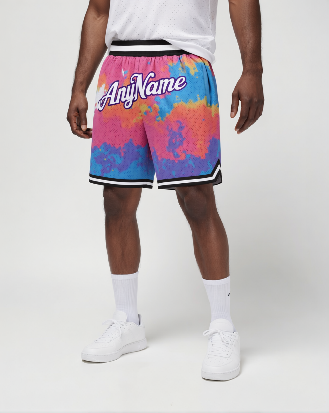 Custom Ink Splash White & Purple/Blue Throwback Shorts