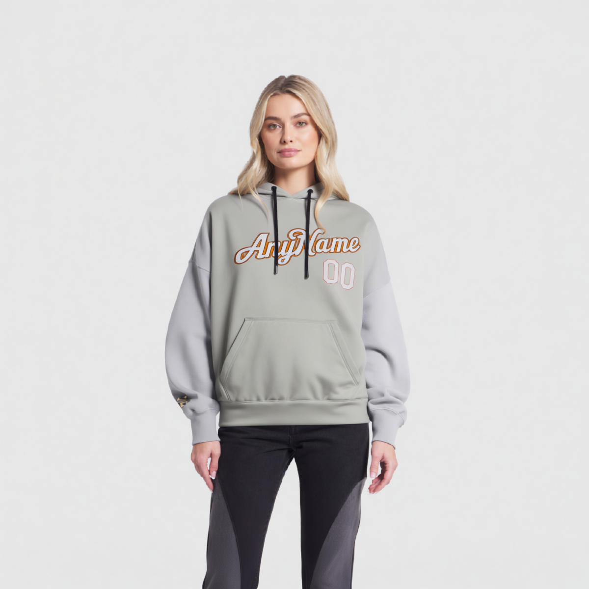 Custom Grey & Orange Pullover Sports Sweatshirt Hoodie