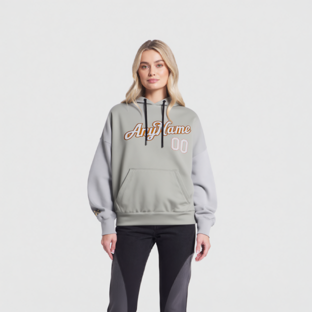 Custom Grey & Orange Pullover Sports Sweatshirt Hoodie