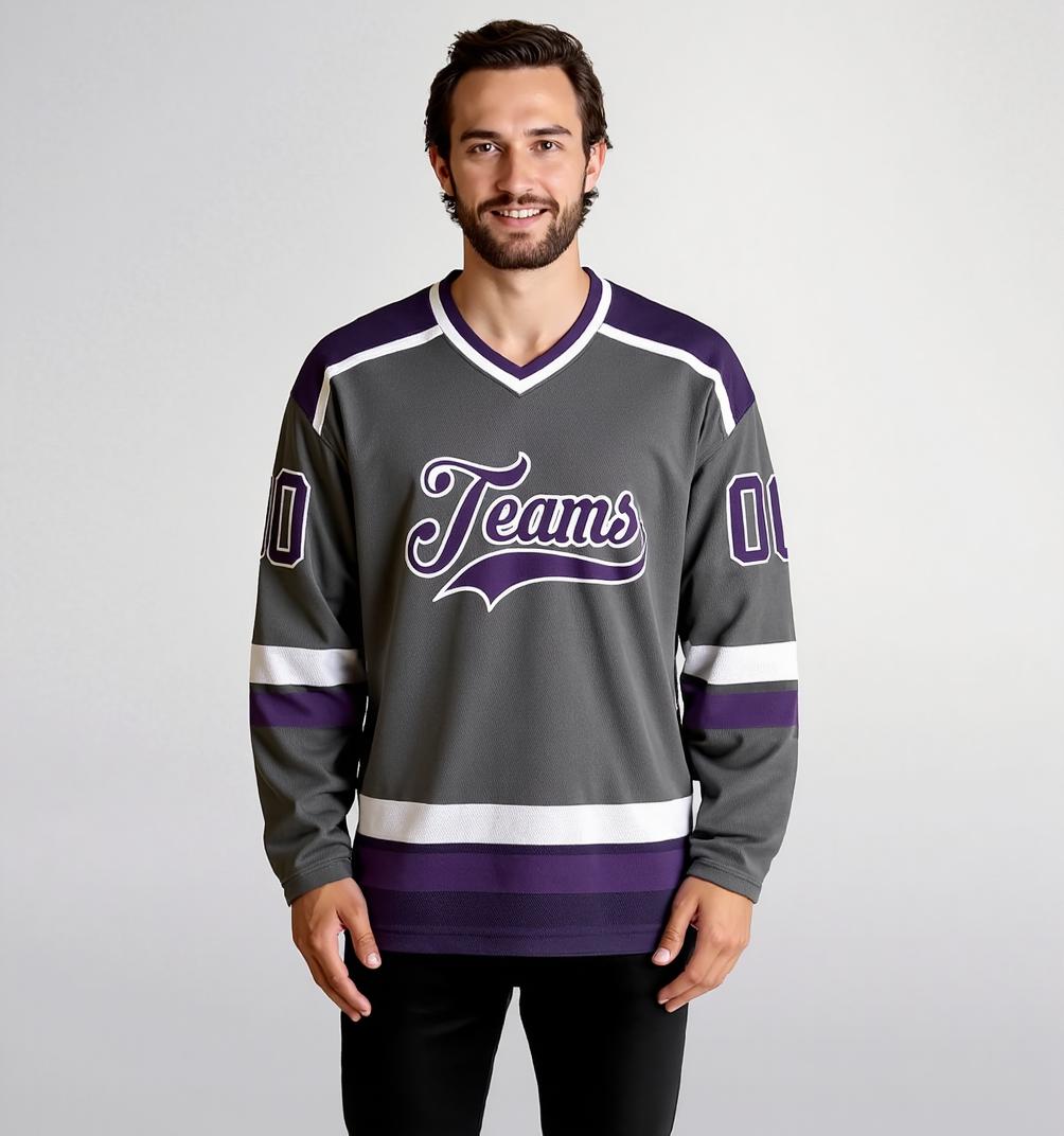 Custom Grey & Purple/White Hockey Jersey