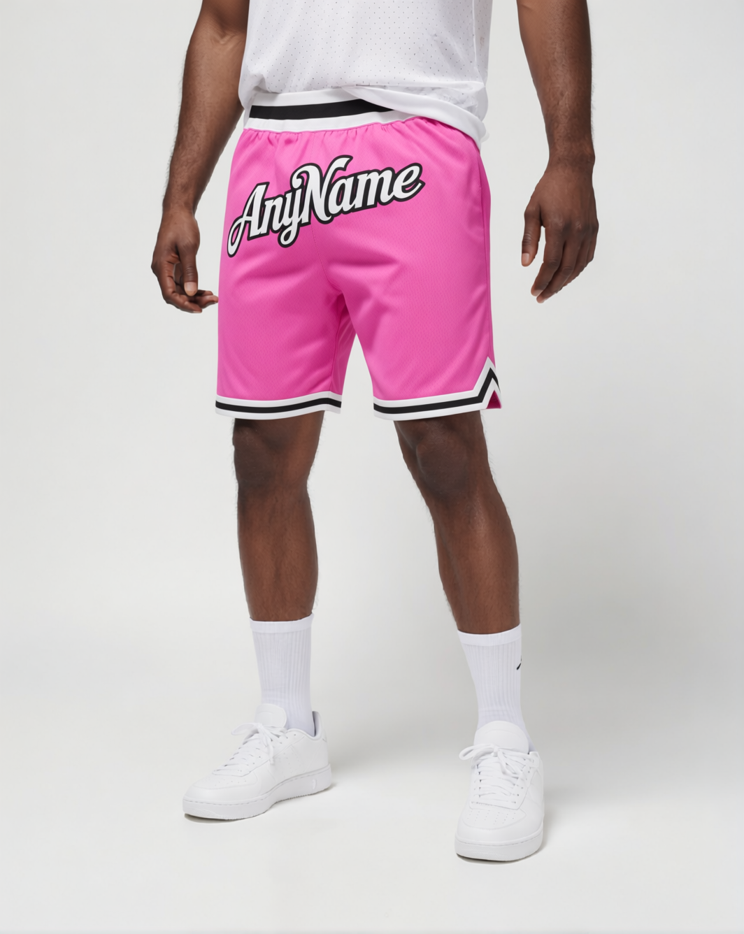 Custom Pink & White/Black Throwback Shorts