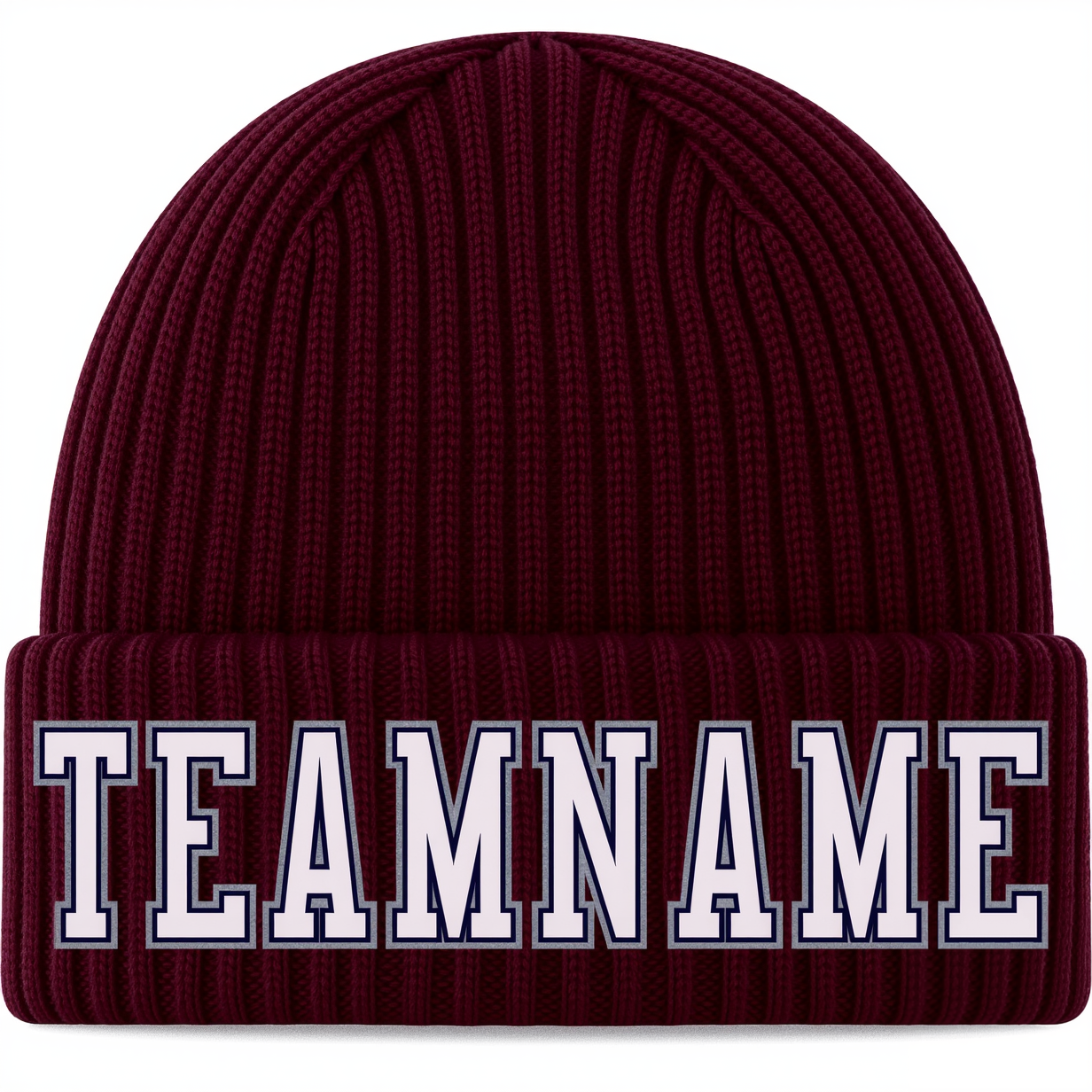 Custom Burgundy & White/Grey Stitched Cuffed Knit Hat