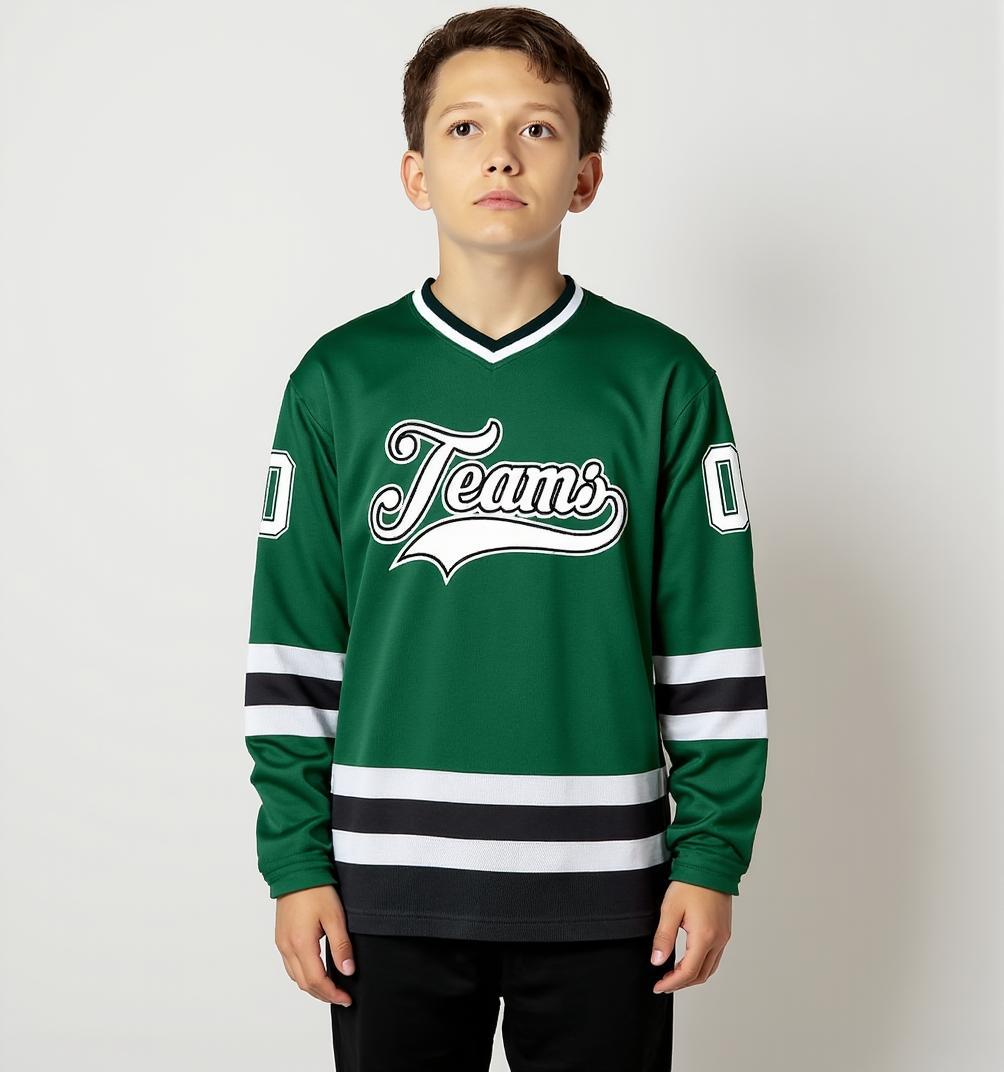 Custom Midnight Green & White/Black Hockey Jersey