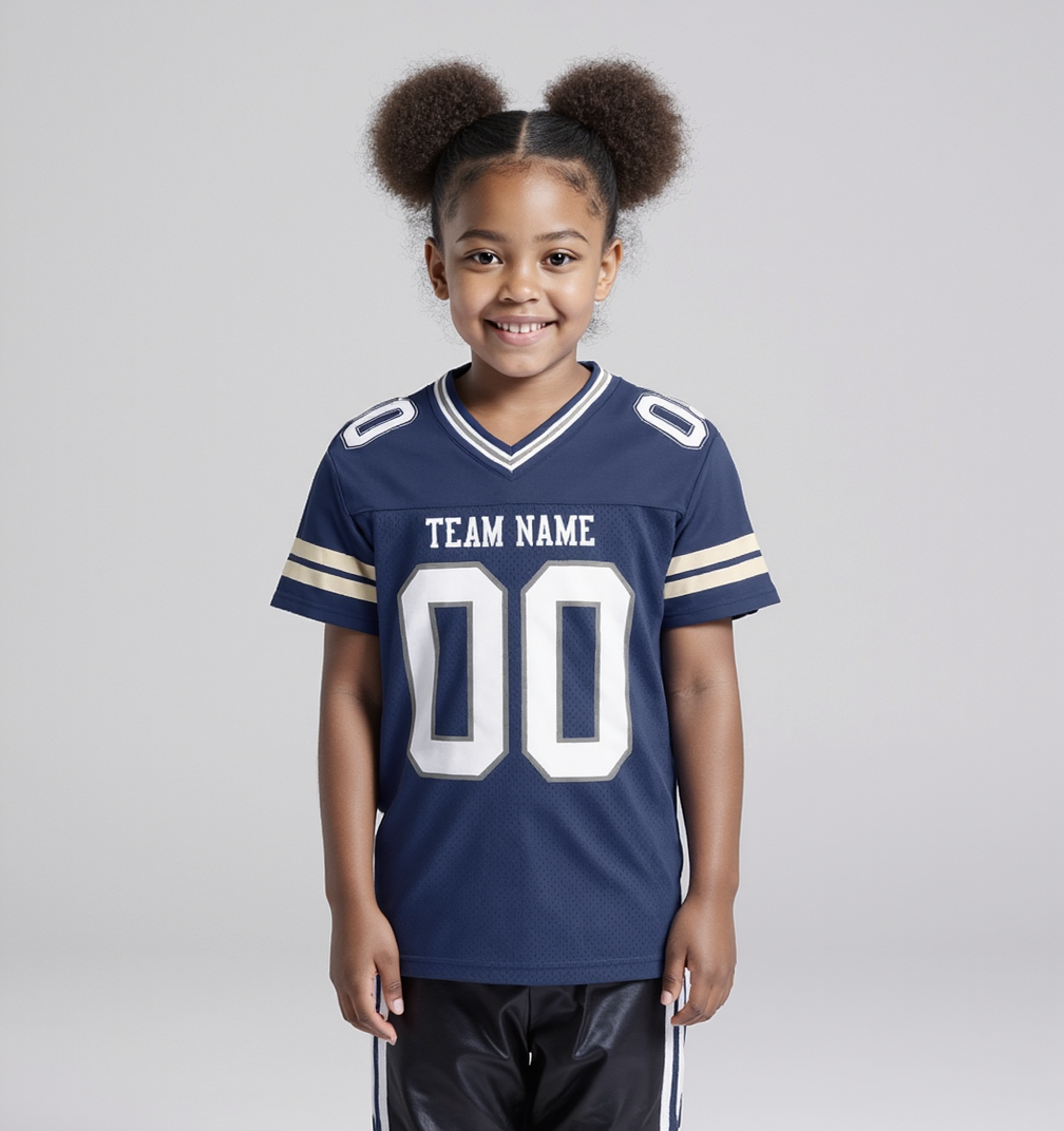 Custom Navy & White/Sliver Football Jersey