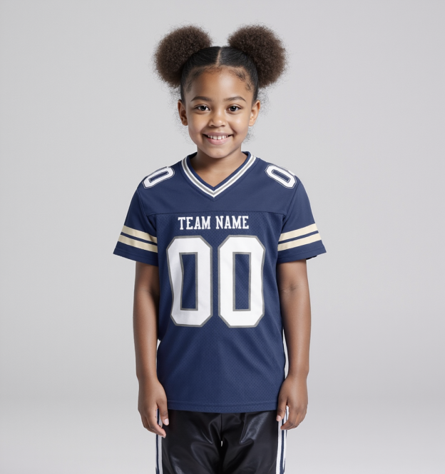 Custom Navy & White/Sliver Football Jersey