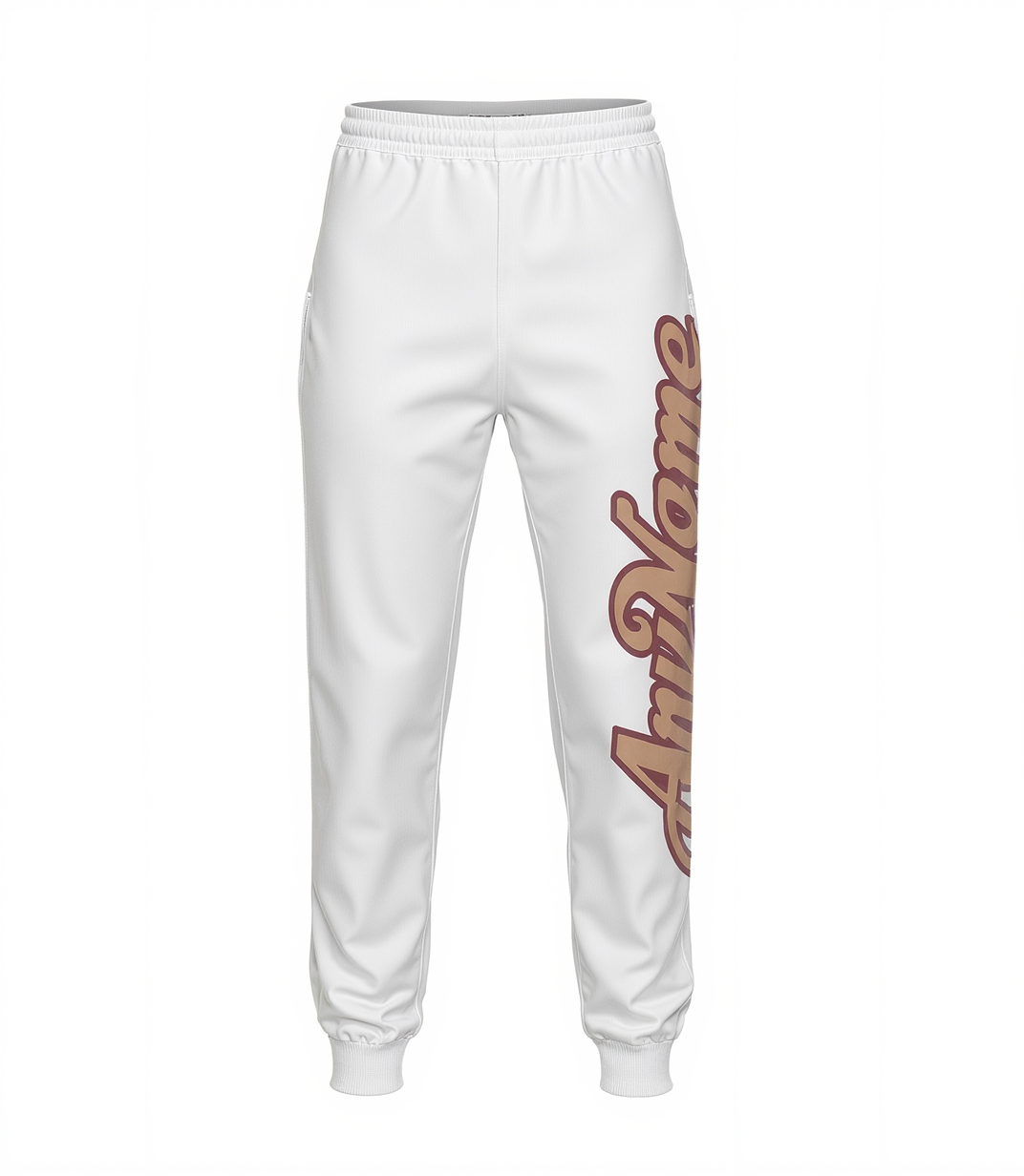 Custom White & Beige/Burgundy Fleece Jogger Sweatpants