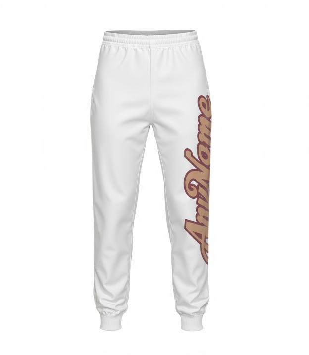 Custom White & Beige/Burgundy Fleece Jogger Sweatpants