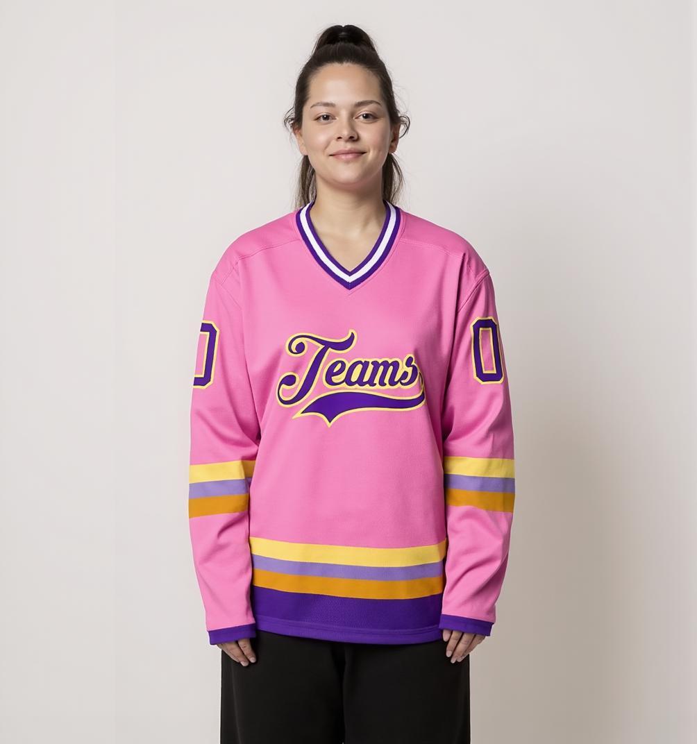 Custom Pink & Purple/Gold Hockey Jersey