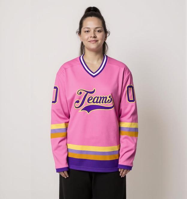 Custom Pink & Purple/Gold Hockey Jersey