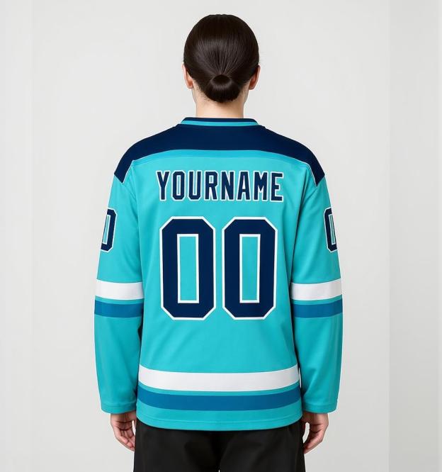 Custom Aqua & Navy/White Hockey Jersey