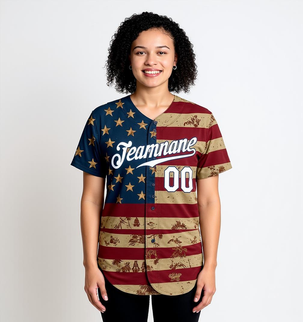 Custom White & Red/Navy 3D Flag Fashion Baseball Jersey