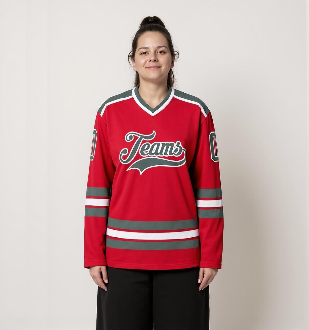 Custom Red & Grey/White Hockey Jersey