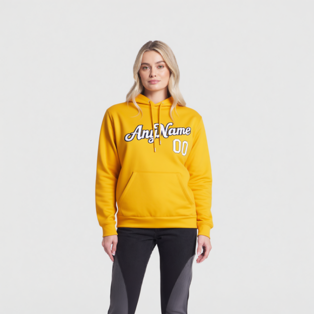 Custom Yellow & White/Black Pullover Sports Sweatshirt Hoodie
