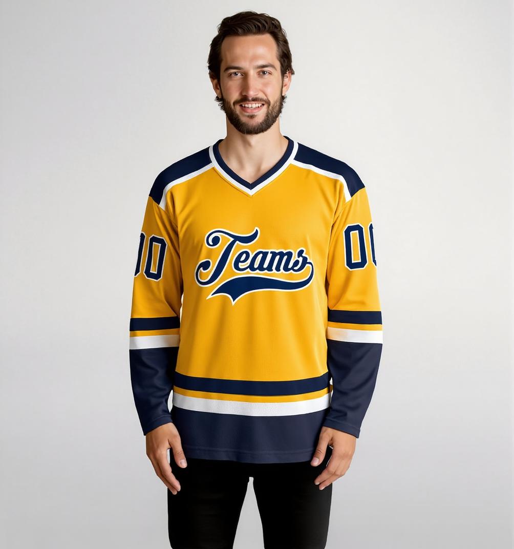 Custom Yellow & Royal/White Hockey Jersey