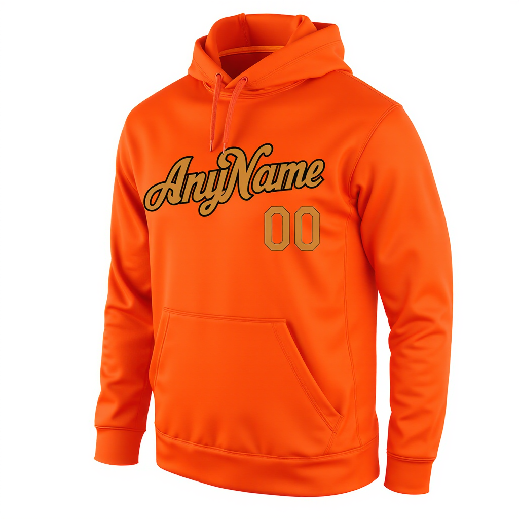 Custom Orange & Gold/Black Pullover Sports Sweatshirt Hoodie