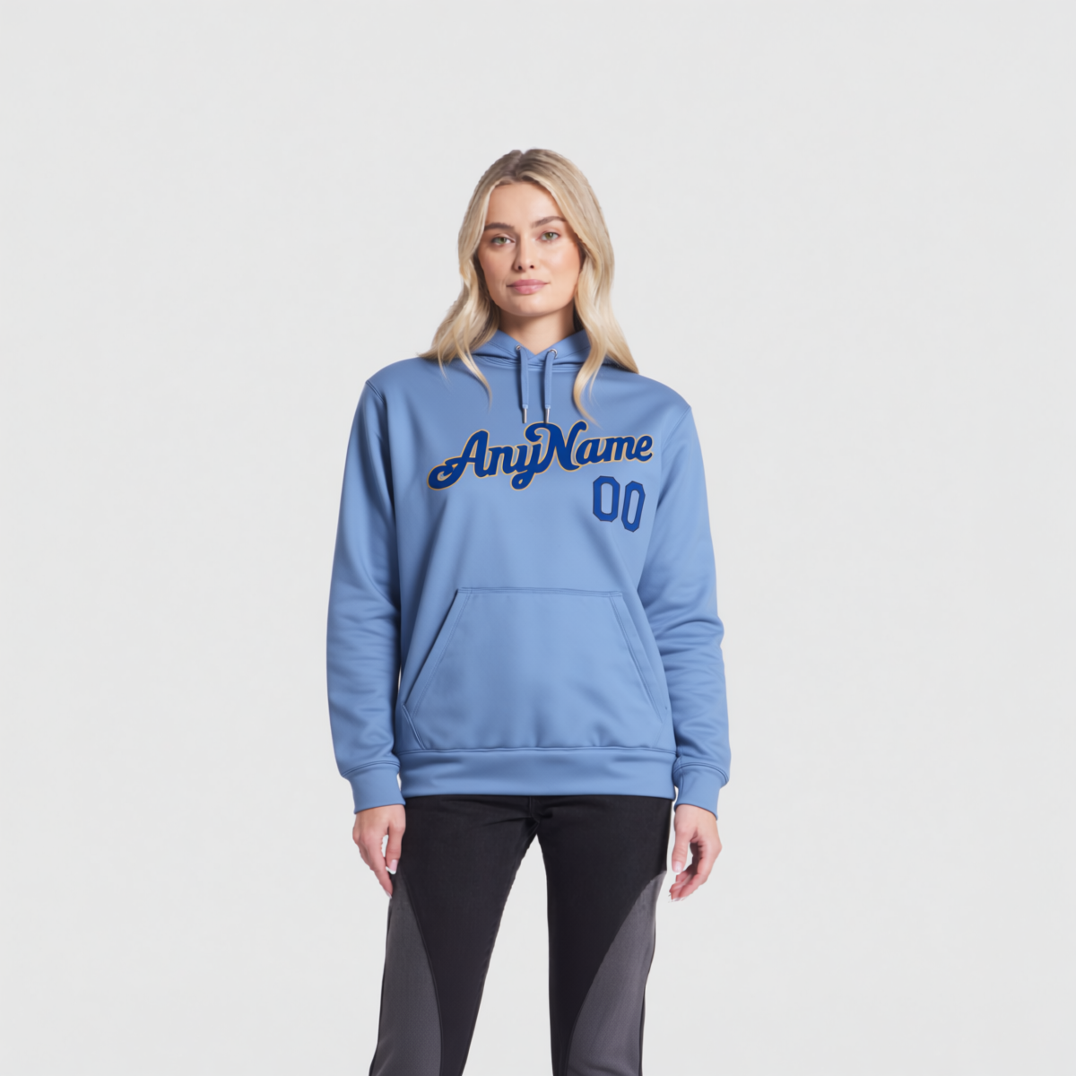 Custom Light Blue & Royal/Gold Pullover Sports Sweatshirt Hoodie