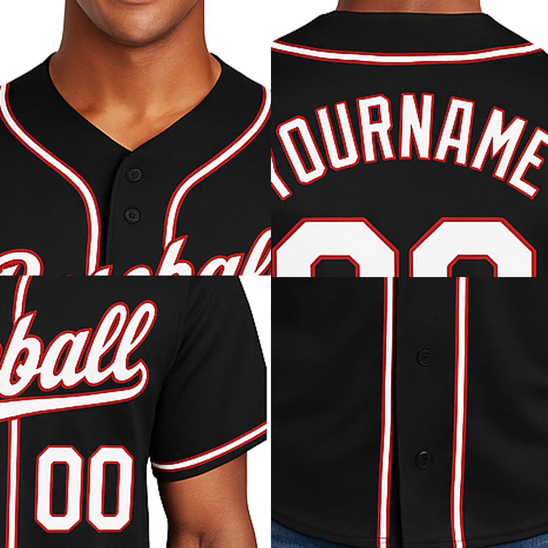 Custom Black & White/Red Baseball Jersey