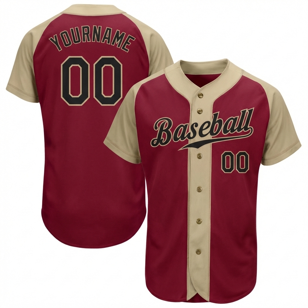 Custom Burgundy & Cream/Black Raglan Sleeves Baseball Jersey