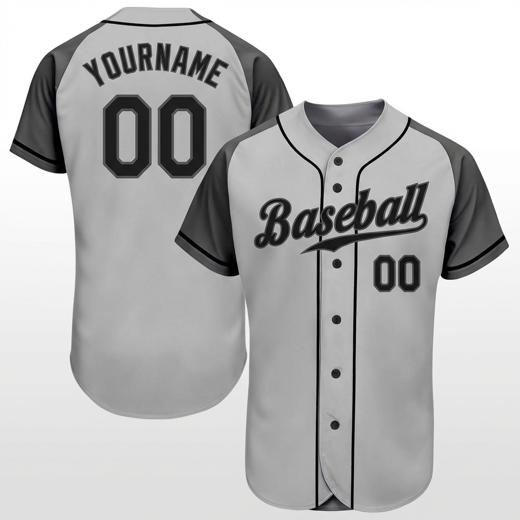 Custom Grey & Dark Grey/Black Baseball Jersey