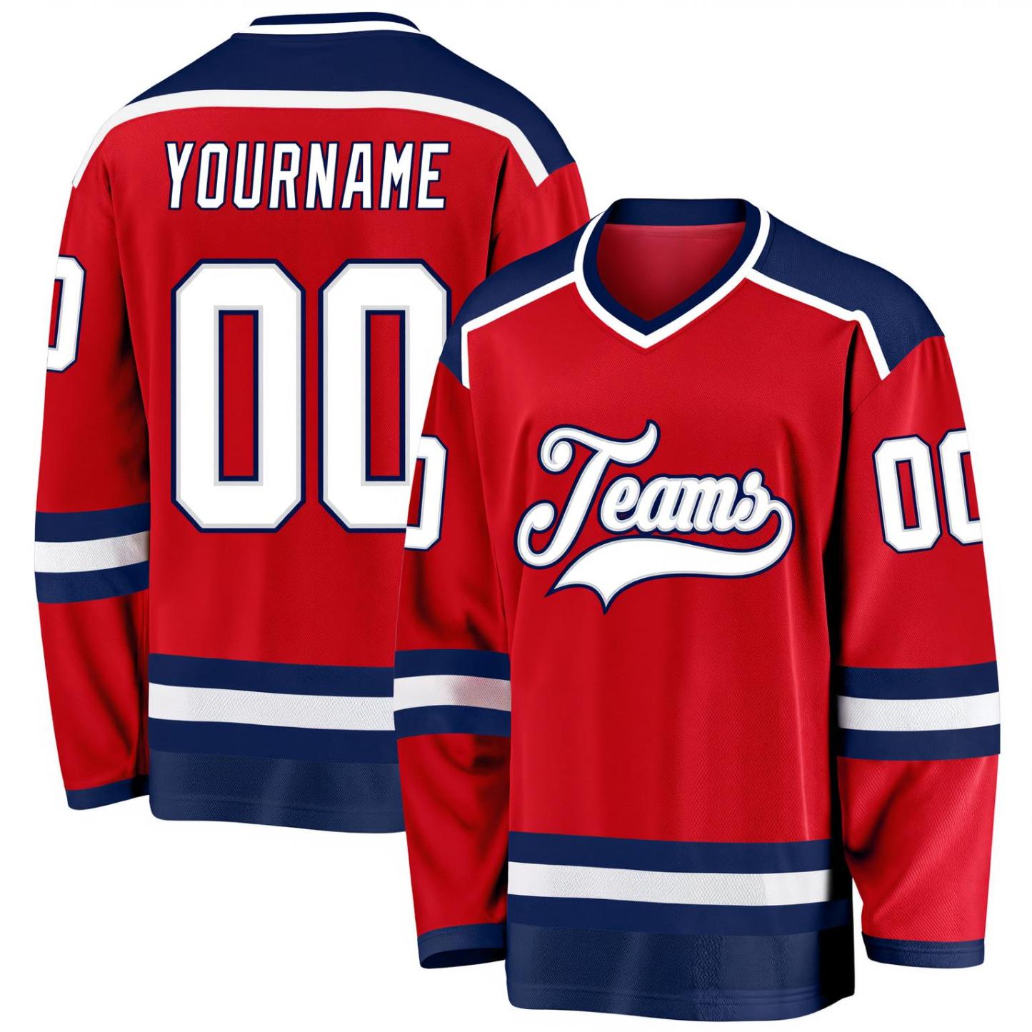 Custom Red & White/Navy Hockey Jersey