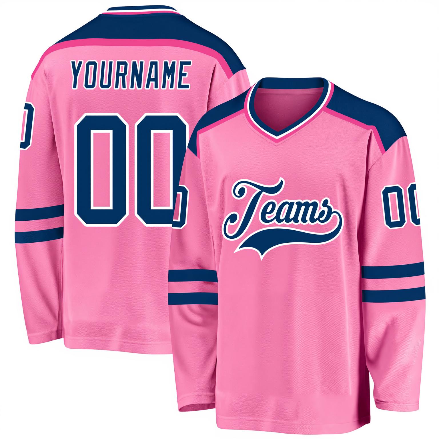 Custom Pink & Navy/White Hockey Jersey