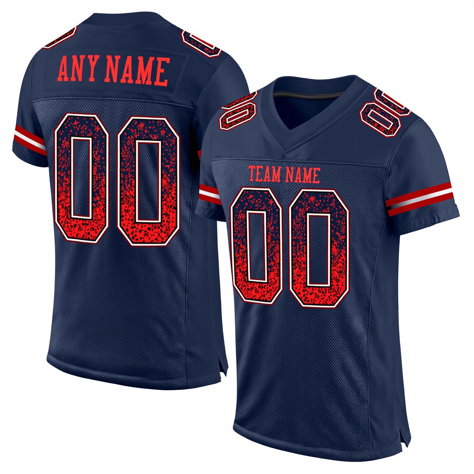 Custom Navy & Red/White Drift Fashion Football Jersey