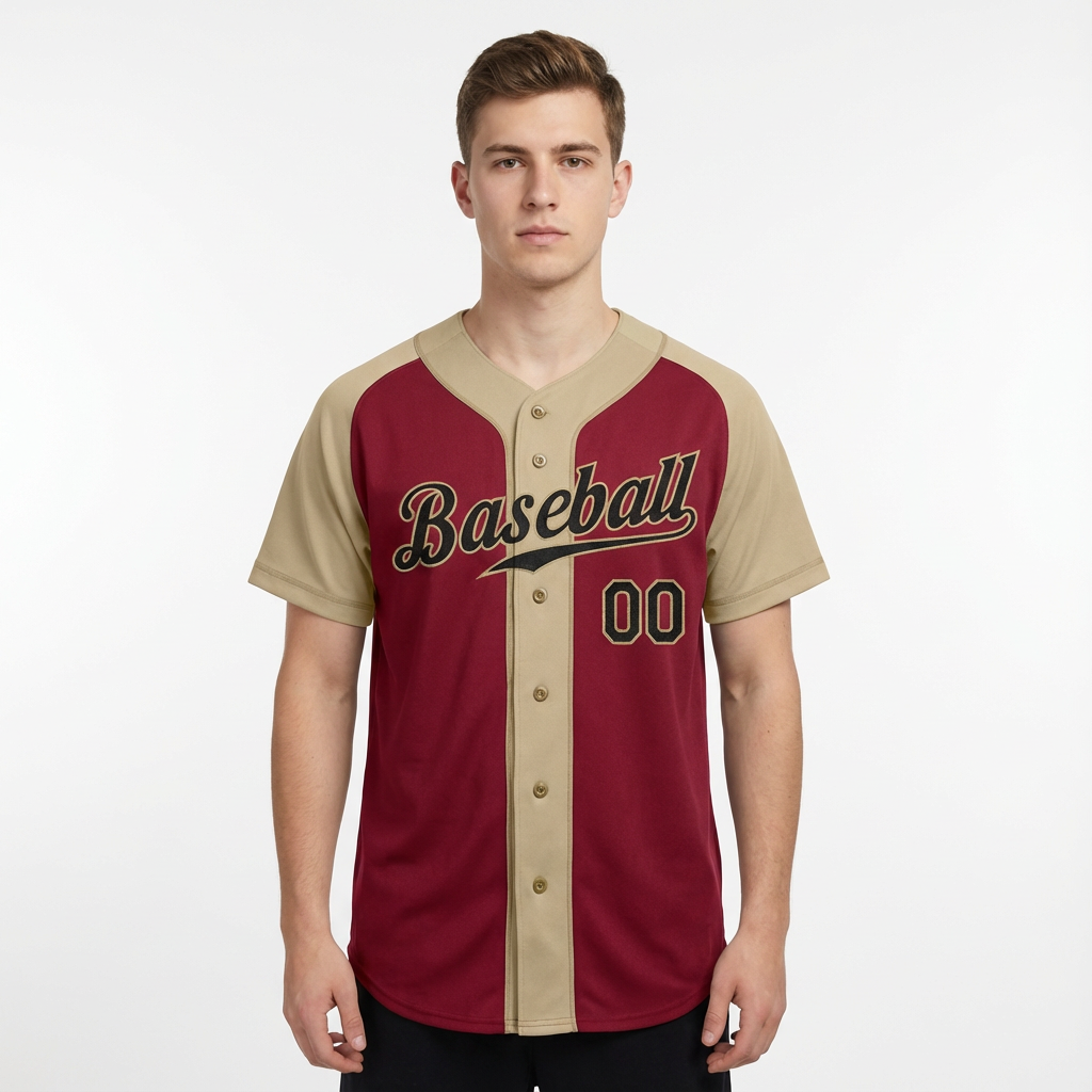 Custom Burgundy & Cream/Black Raglan Sleeves Baseball Jersey