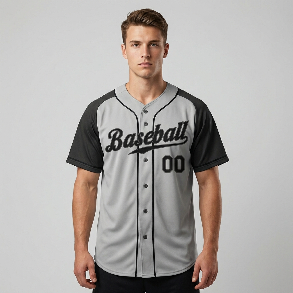 Custom Grey & Dark Grey/Black Baseball Jersey