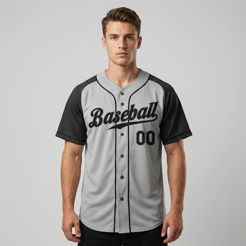 Custom Grey & Dark Grey/Black Baseball Jersey