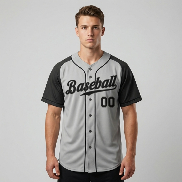 Custom Grey & Dark Grey/Black Baseball Jersey