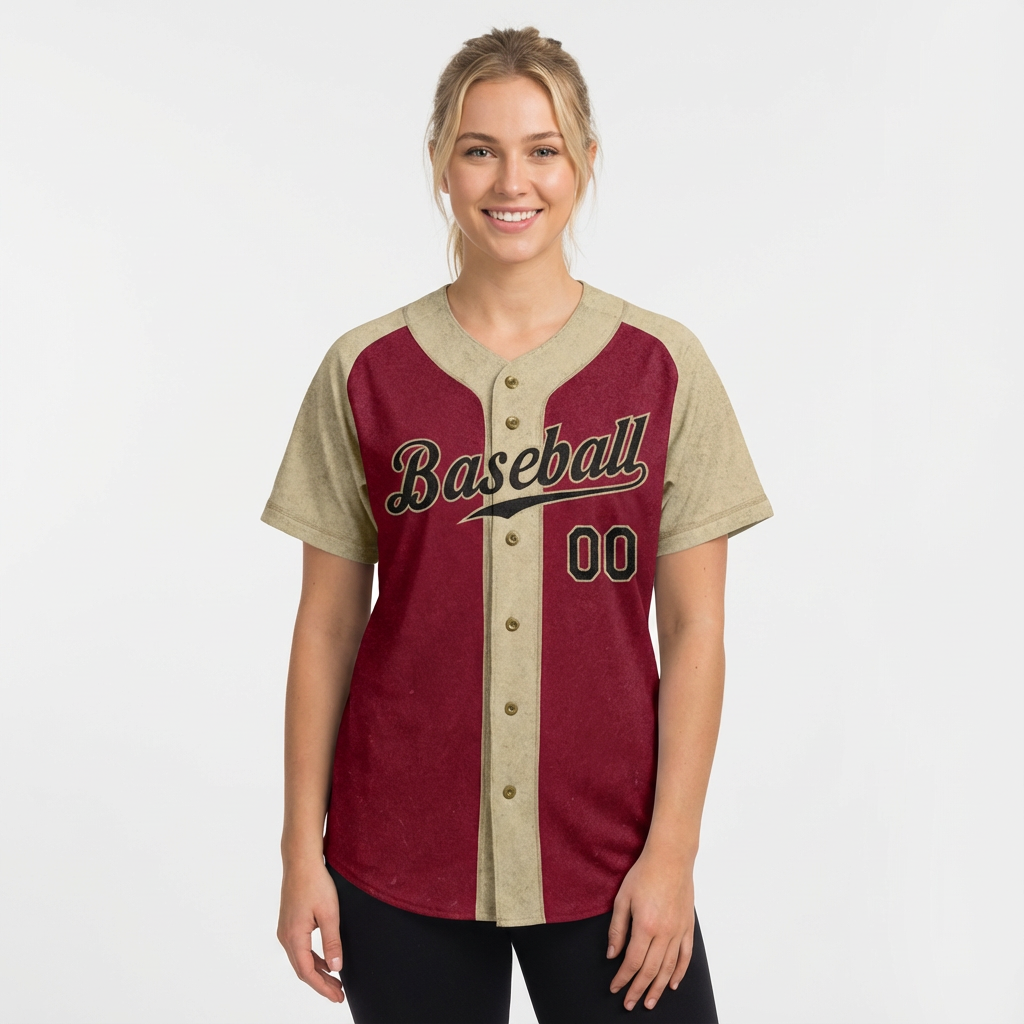 Custom Burgundy & Cream/Black Raglan Sleeves Baseball Jersey