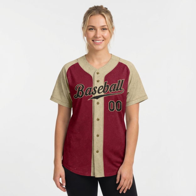 Custom Burgundy & Cream/Black Raglan Sleeves Baseball Jersey