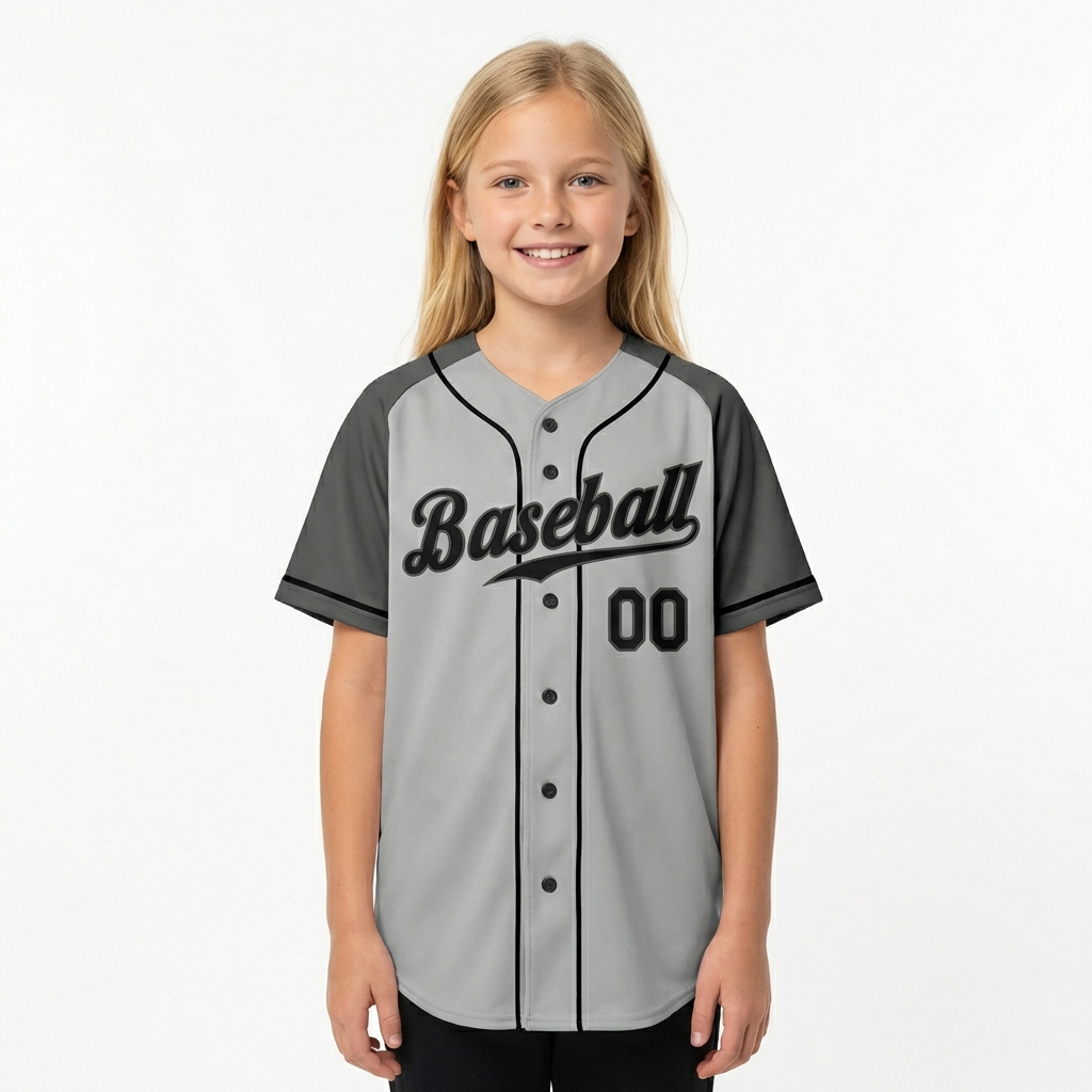 Custom Grey & Dark Grey/Black Baseball Jersey