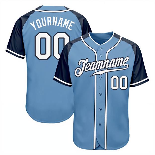 Custom Blue & White/Navy Raglan Sleeves Baseball Jersey