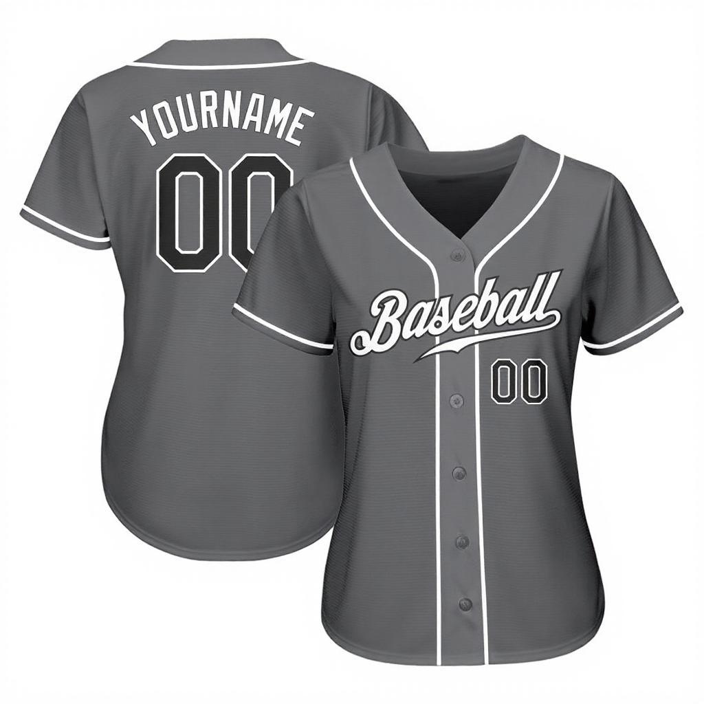 Custom Grey & White/Black Baseball Jersey