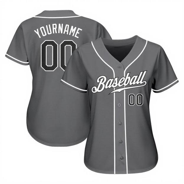 Custom Grey & White/Black Baseball Jersey