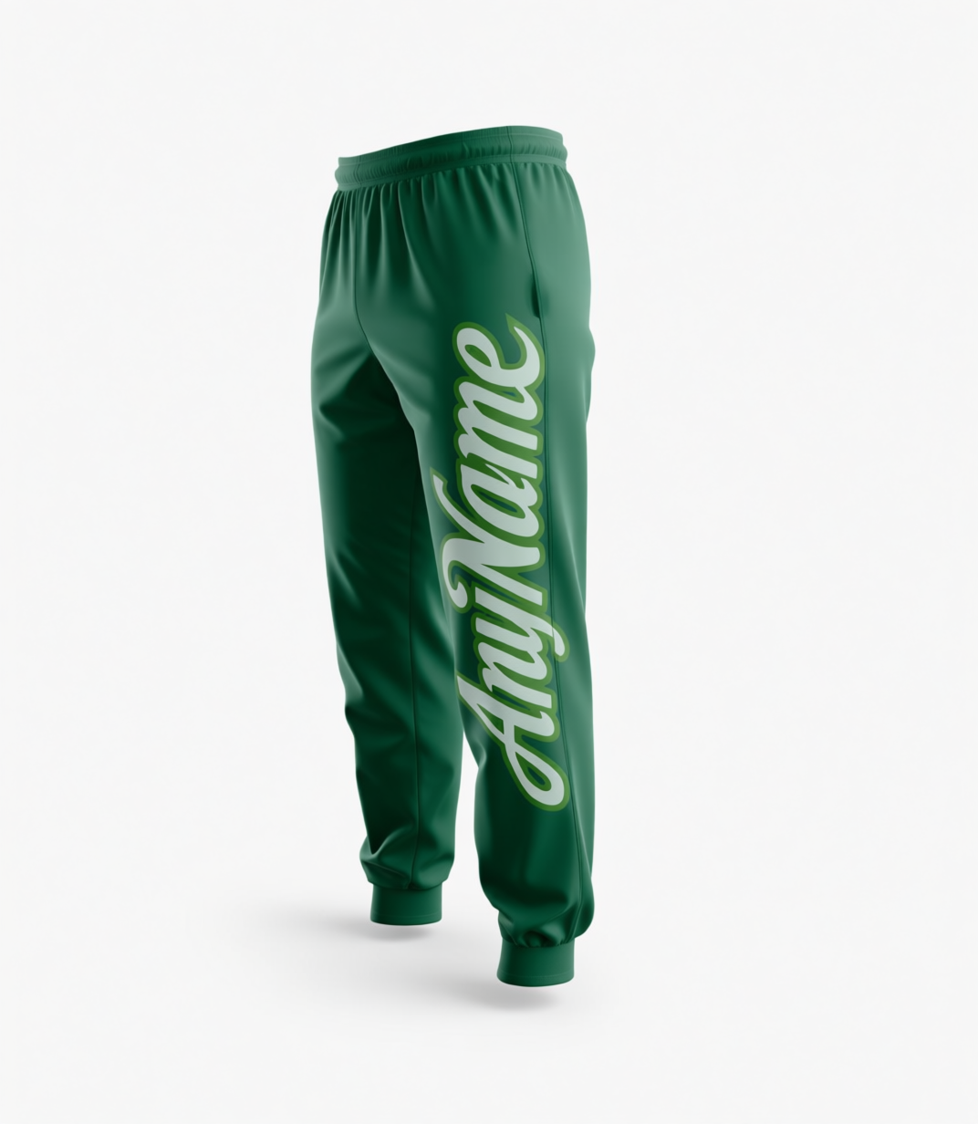 Custom Green & White Fleece Jogger Sweatpants