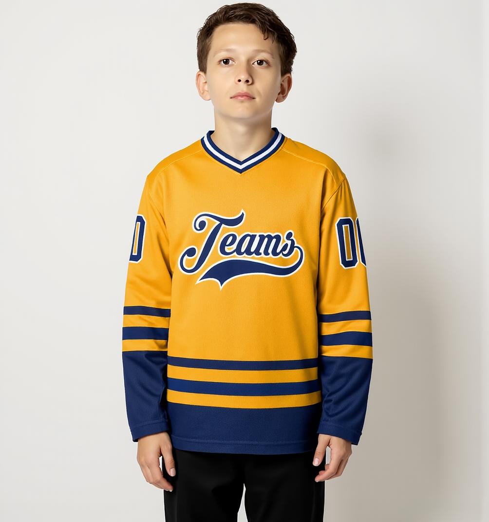 Custom Yellow & Navy/White Hockey Jersey